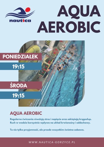 na plakacie zaproszenie na zajecia aquaaerobiku w poniedziałki i środy